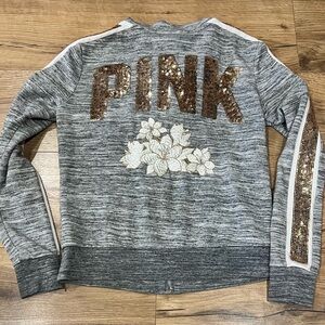 Y2k Victoria's Secret Pink XS Marl Embroidered Bling Full Zip Hoodie